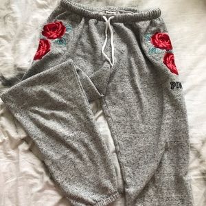 victoria's secret sweatpants with rose embroidery